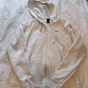 Nike Beige Full-Zip Hoodie with Small Swoosh